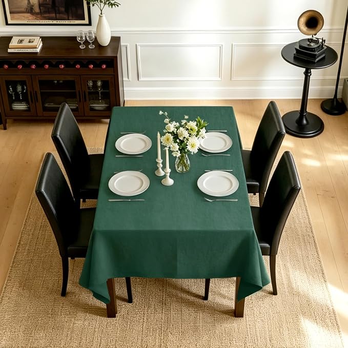 Linen World Linen Tablecloth,100% French Linen Green Tablecloth 108" x 60" Inch,Washable Rectangular Tablecloth for Dining,Outdoor,Weddings and Restaurants,Decorative Thanksgiving Christmas