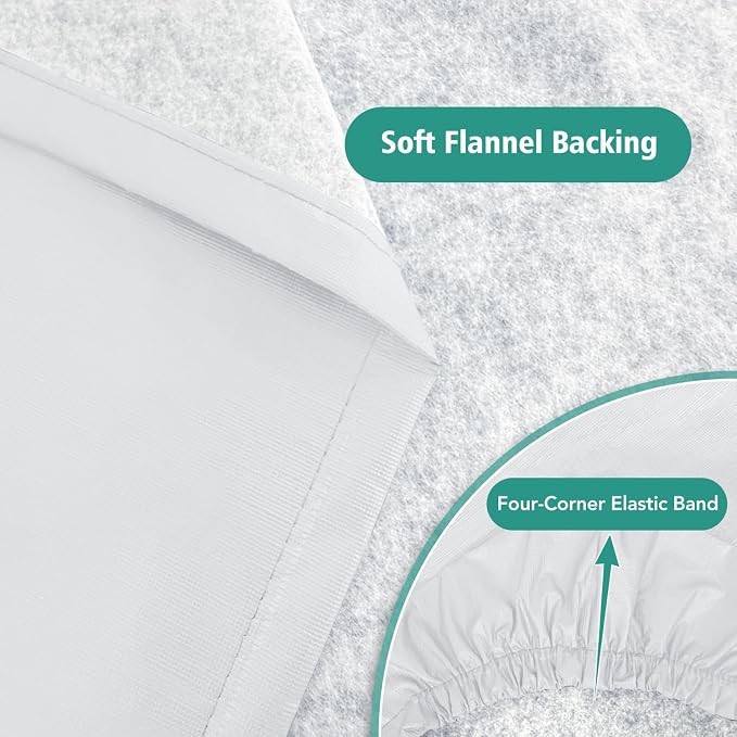 LUSHVIDA 10 Packs Vinyl Tablecloths with Flannel Backing for 4ft Rectangle Folding Table Cloths - Waterproof Plastic Picnic Table Covers with Elastic Corners, 30x48 inch, White