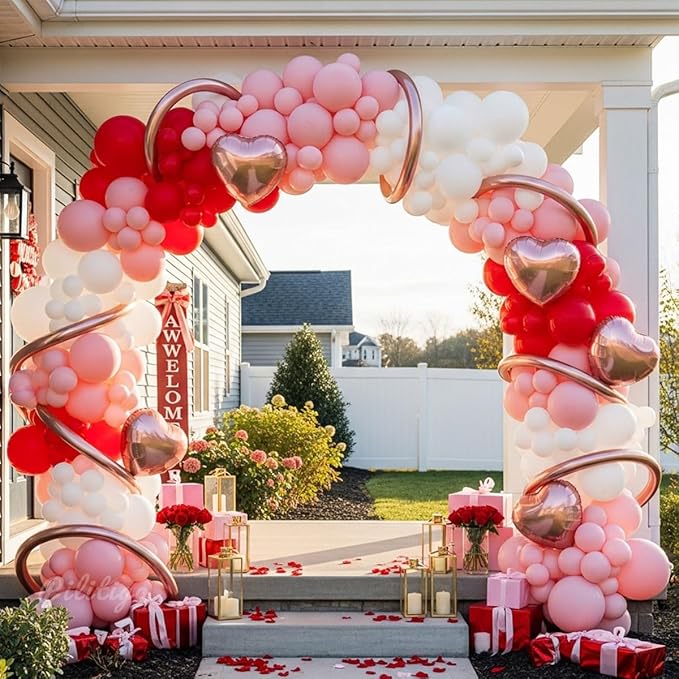 137 Pcs Valentines Day Balloon Arch Kit - Red Pink White Matte Latex & Rose Gold Heart Foil Balloons for Romantic Decorations, Galentines Party, Wedding Anniversary, Mother's Day, Proposal Backdrop