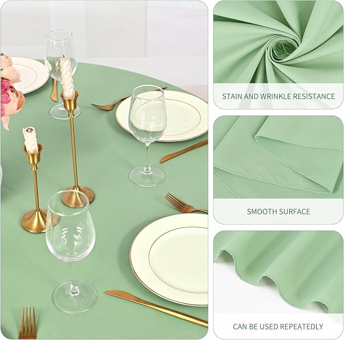 Pesonlook 10 Pack 120 Inch Sage Geen Round Table Cloths, Premium Polyester Round Tablecloth Wrinkle Resistant Washable Table Cover for Wedding, Party, Dining,Banquet,Buffet