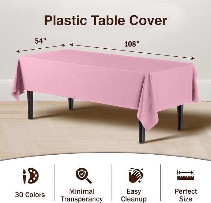 Exquisite Pink Tablecloths for Rectangle Tables 48 Pack Plastic Table Cloth Disposable 54" X 108" Pink Table Cloths Rectangle Tablecloth Plastic Tablecloths Rectangular Party Supplies