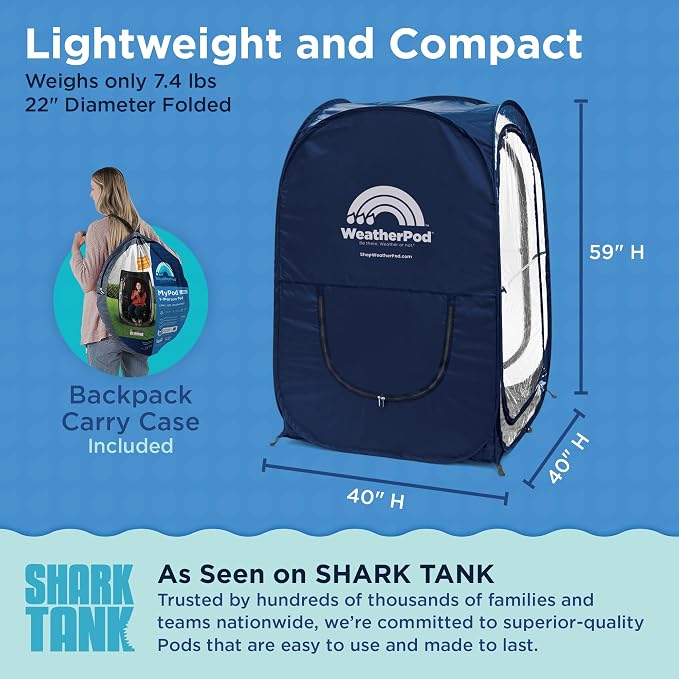 WeatherPod® Pop-Up Sports Tent 1-2 Person – Instant Setup MyPod™ Original Shark Tank All-Weather Shelter for Outdoor Sports, Rain, Wind & Cold