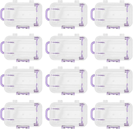 AUEAR, 12 Pack Mini Suitcase Boxes Plastic Candy Small Reception Gift Travel Case for Wedding Party Decoration (Clear Purple)