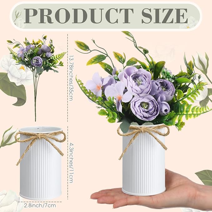 Wavwavw 6 Pcs Wedding Table Centerpieces Artificial Flowers with Vase Pastel Fake Camellias Floral Bouquet Purple Pink Blue Yellow Flowers Arrangement Summer Table Decorations for Home Party Decor