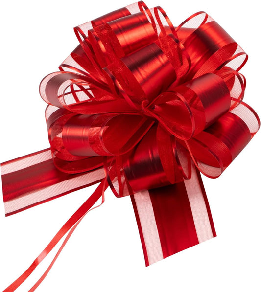 12 PCS 6 Inch Organza Red Pull Bows - Perfect for Gift Wrapping, Wedding Decor, Car Bows, Birthday Parties, Christmas and Valentine's Day