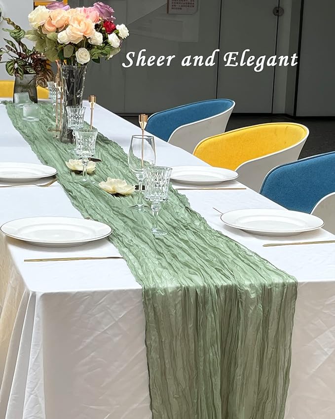 3 Pack 160 inch Sage Green Cheesecloth Table Runner-13.3ft Long Sage Table Runner Sheer Gauze Cheese Cloth Runner Sage Party Decorations for Wedding Reception, Baby Shower Bridal Shower Birthday Party