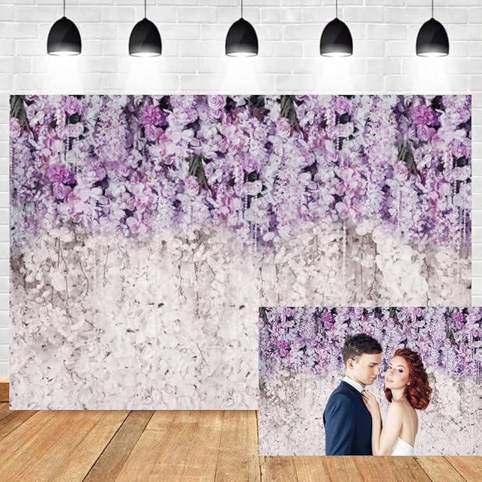 OERJU 6x4ft Purple Flowers Backdrop Lavender and White Floral Backdrop Light Purple Lilac Wedding Photography Backdrop Wedding Bridal Shower Birthday Party Decoration Background Banner Photo Prop