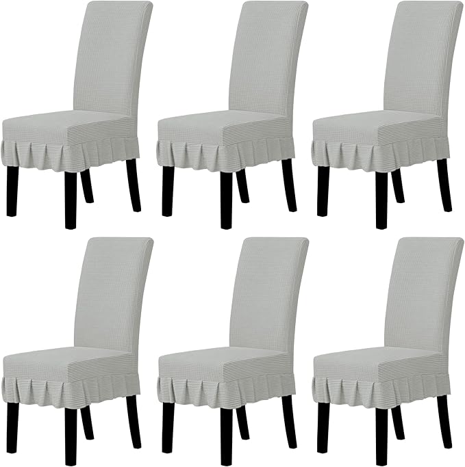 Easy-Going Dining Chair Covers Stretch Parsons Chair Slipcover with Skirt Chair Covers for Dining Room Restaurant Banquet (6 PCS, Silver Gray)