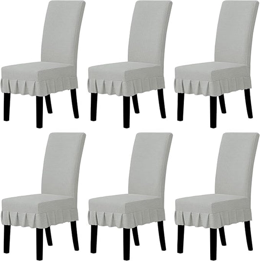 Easy-Going Dining Chair Covers Stretch Parsons Chair Slipcover with Skirt Chair Covers for Dining Room Restaurant Banquet (6 PCS, Silver Gray)