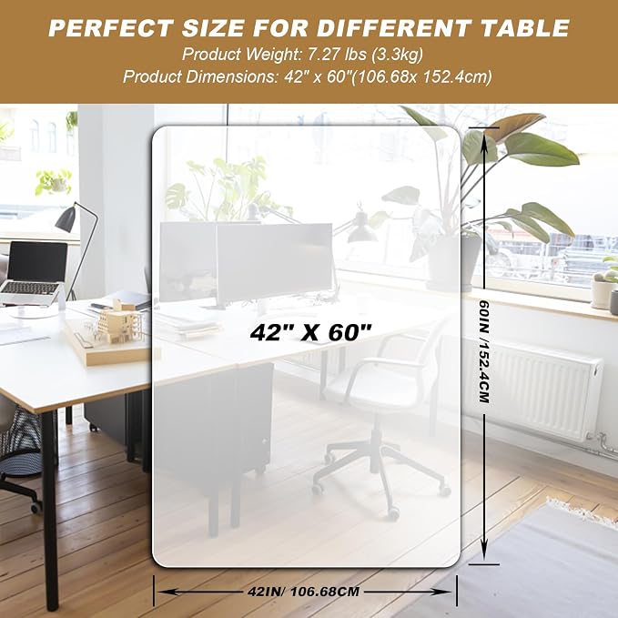 Vicwe 42x 60 Inch Clear Table Cover Protector,1.5 mm Thick Single-Sided Frosted Clear Desk Pad Mat, Rectangle Waterproof Table Top Protector, Scratch Proof and Easy Cleaning for Dining Room Table