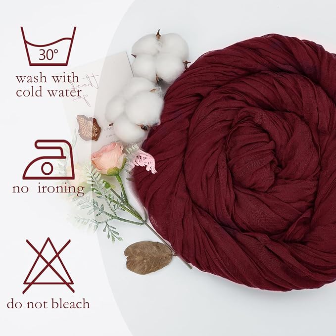16 Pack Burgundy Cheesecloth Table Runner 10ft Boho Gauze Fabric 120 Inch Cheese Cloth Table Runner Rustic Sheer for Holiday Baby Shower Party Décor Home Wedding Decoration