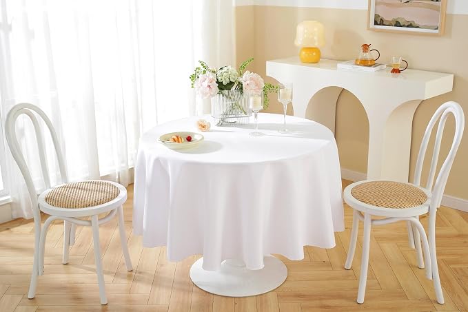 5 Pack Round Tablecloth 120 Inch White Tablecloth, Polyester Fabric Washable Table Cloth for Home, Party, Wedding or Restaurant Use.