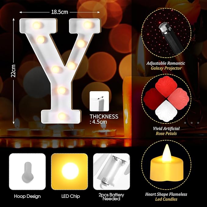 Fumete 4080 Pcs Marry Me Sign Proposal Decorations Lighted Marry Me Letters with 72 Pcs Romantic Heart Candles 4000 Pcs Rose Petals USB Romantic Night Light for Valentine Engagement Wedding(Yellow)