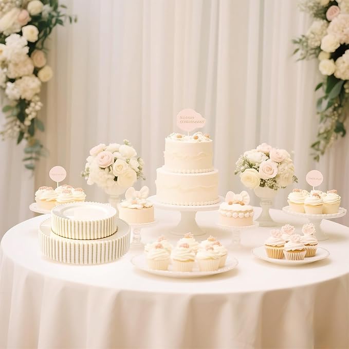 U-QE 60PCS Ivory Plastic Plates - Beaded Ivory Plates Disposable Heavy Duty - Perfect for Party, Baby Shower, Wedding, Birthday - Include 30PCS 10inch Dinner Plate & 30PCS 7inch Dessert Plate