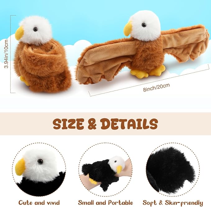 Liliful 8 Pack Kids Plush Gifts Stuffed Animal Cat Slap Bracelets - 8 Inch Back to School Prize Box Toys Wrist Cute Snap Birthday Rewards for Boys Girls Child Pet Adoption Party Favors(Eagles)