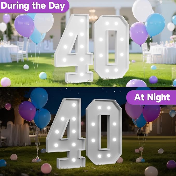 3FT Marquee Numbers 40 with Lights, Large Light Up Numbers Sign for 40th Birthday Party Decorations, Anniversary Celebration Backdrop Decor for Women and Men