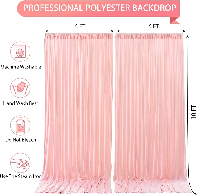 Blush Pink Backdrop Curtains-Wrinkle-Free Polyester Photography Drapes Party Curtain Background for Baby Shower Wedding Decorations- 8 X10FT