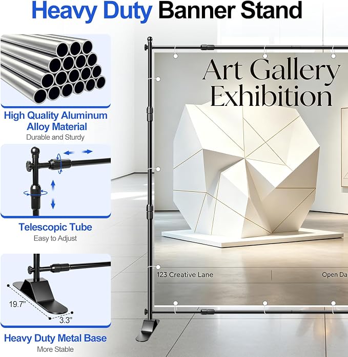 FUDESY Photo Backdrop Banner Stand, 8x8ft Adjustable Step and Repeat Stand | Heavy Duty, 8x8 Backdrop Stand, Telescopic Tube, Party, Display, Trade Show, Photography, Wedding, Photo Booth