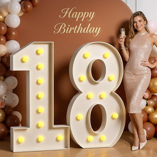 Tongjoy 4FT Marquee Numbers Large Light Up Numbers for 18th Birthday Decoration, Light Up for 18 Years Old, Anniversary Party Decor Birthday, Pre-Cut Foamboad DIY