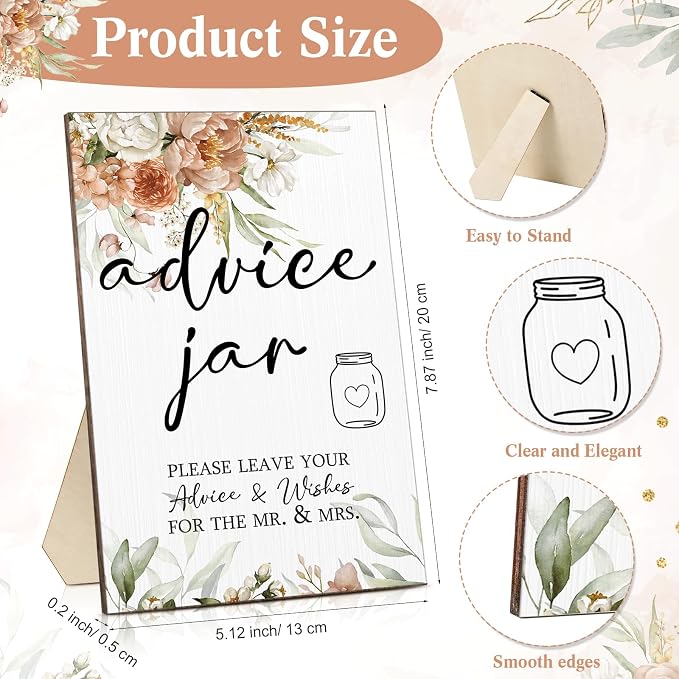 Sintuff 114 Pieces Advice and Wishes Cards Jar - Boho Floral Wedding Decoration, Hilarious Bridal Shower Games, Advice and Wishes Jar and Sign for The Mr and Mrs, Wedding Games for Reception