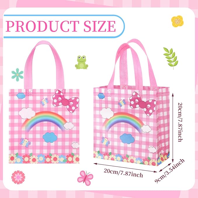 Sweetude 40 Pcs Pink Cat Gift Party Favor Bags with Handle, Non Woven Goodie Bags Birthday Favor for Birthday Baby Shower Packaging Supplies