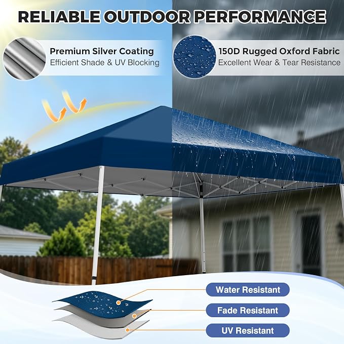 COOS BAY 10x10 Pop Up Canopy Tent, Portable Outdoor Shelter with Carry Bag for Tailgate, Party, Beach, Picnic, and Camping, 10x10 Base 8x8 Top, Dark Blue