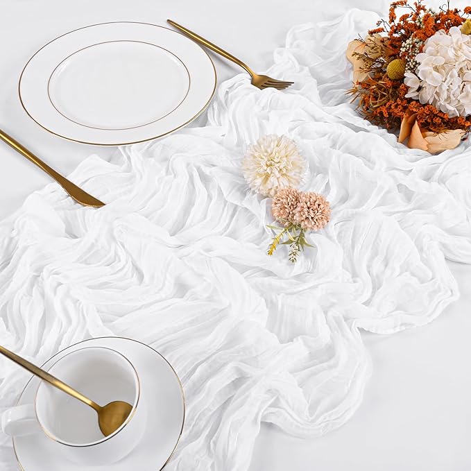 20 Pack Cheesecloth Table Runner - 17x108 Inch White Boho Gauze Cheese Cloth Table Runners for Baby Bridal Shower Decoration Wedding Party Summer Garden Farmhouse