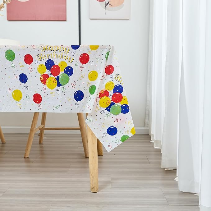 Plastic Tablecloth Roll – 54" x 100' Plastic Tablecloths for Parties Disposable with Cutter Box - Cut to Size Disposable Tablecloth for Rectangle & Round (Colorful Dots)