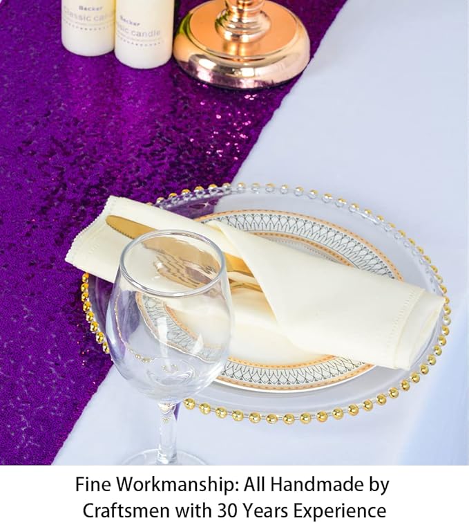 ShinyBeauty Purple Sequin Table Runners 12x108 Inches (Pack of 10) - Glittering Wedding, Graduation, Birthday, Baby Shower Party Decor, Elegant Holiday Table Cover Supplies