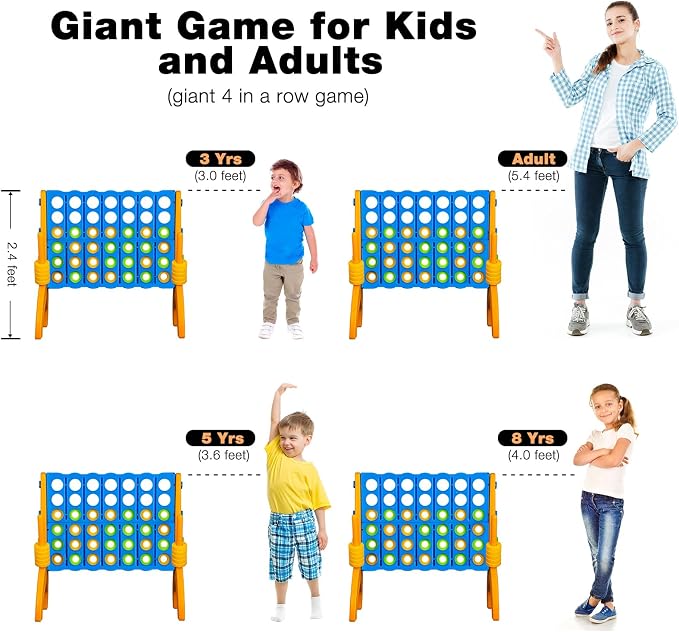 Ayeboovi Giant 4-in-A-Row, Jumbo 4-to-Score Yard Game for Kids and Adults Indoor Outdoor Party Family Connect Games Set with Quick Release Slider & Carrying Bag