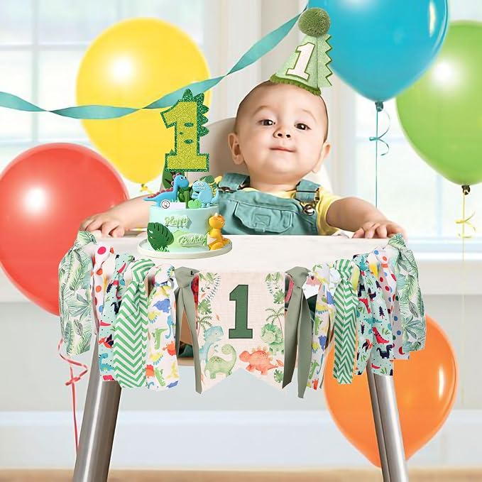 Dinosaur 1st Birthday Decorations Boy High Chair Banner First One Year Old