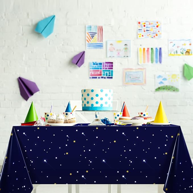 Oudain 6 Pcs Space Tablecloth Decorations Plastic Galaxy Table Cloth Space Theme Birthday Party Supplies for Boy Spaceship Planet Astronaut Rockets Disposable Table Covers, 54 x 108 Inch (Vivid Style)