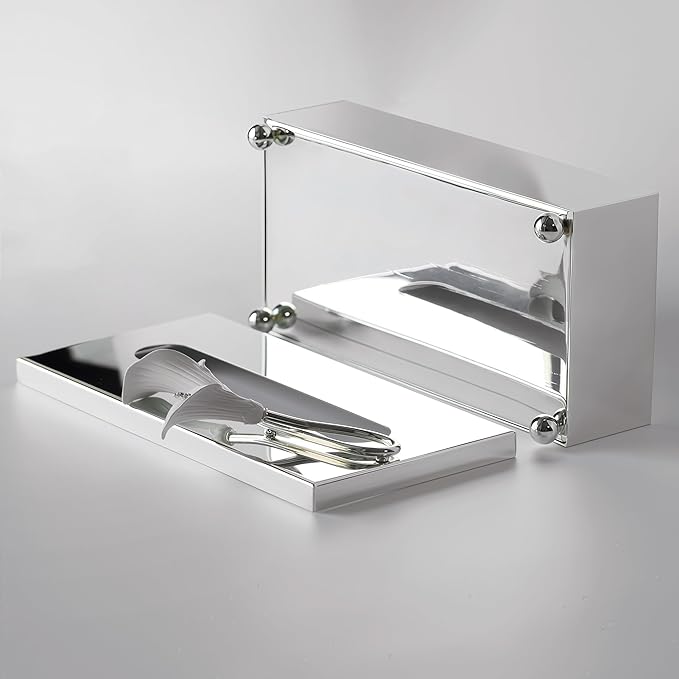 Silver Tissue Box Cover Rectangle，Guest Towel Holder Tray for Bathroom – Napkin Organizer for Disposable Paper Towels, Elegant Hand Towel Box for Powder Room,Luxurious Napkin Box for Dressing Room