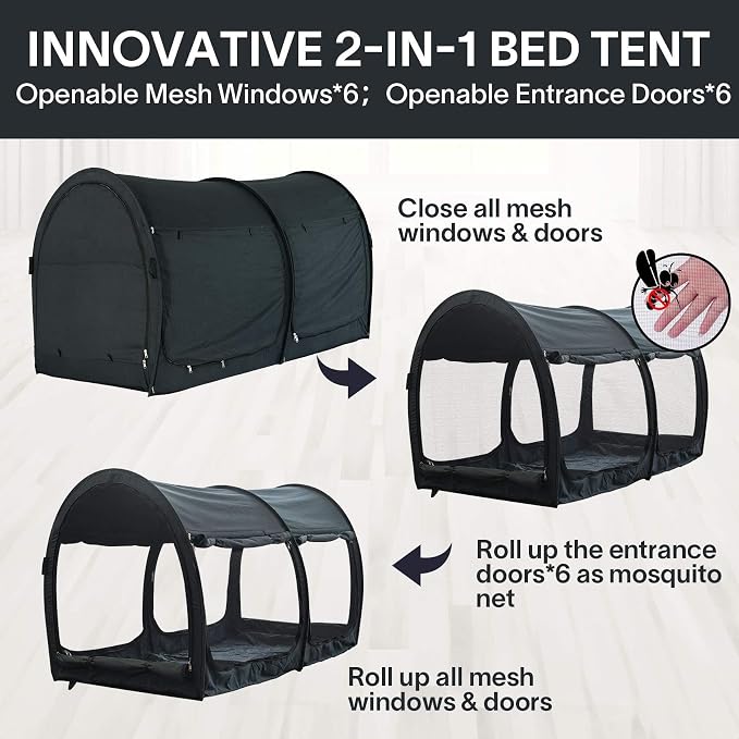 LEEDOR® Bed Tent Dream Tent Bed Canopy Shelter Cabin Sleeping Tent Indoor Pop Up Privacy Warm Breathable Mosquito Mesh Twin/Full/Queen for Kids and Adult (Mattress Not Included)