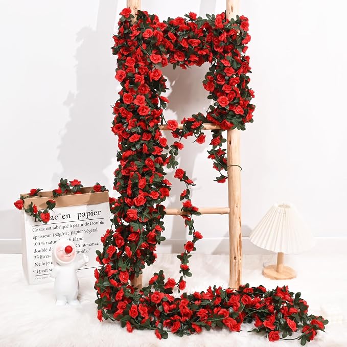 BLEUM CADE 5Pcs 41Ft Flower Garland Artificial Rose Vines for Bedroom, Cute Fake Hanging Flower Vines Floral Garland Decorations for Wedding Party Wall Room Decor Aesthetic