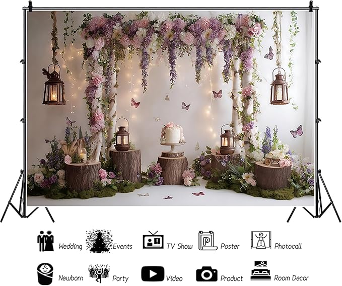 Baocicco Rustic Flower Wall Backdrops 10x8ft Farmhouse Wedding Background Photography Baby Shower Bridal Shower Backdrop Purple Floral Wooden Butterfly Backdrop Kids Adults Portraits Studio Props