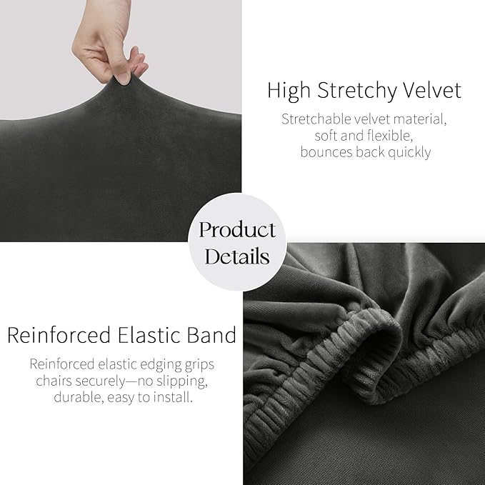 MOSAYT Velvet Stretch Chair Covers for Dining Room Set of 4 - Soft Slipcovers with Thick Removable Fabric for Parsons Chairs, Washable Seat Protectors for Kitchen, Banquet & Home Decor, Dark Grey