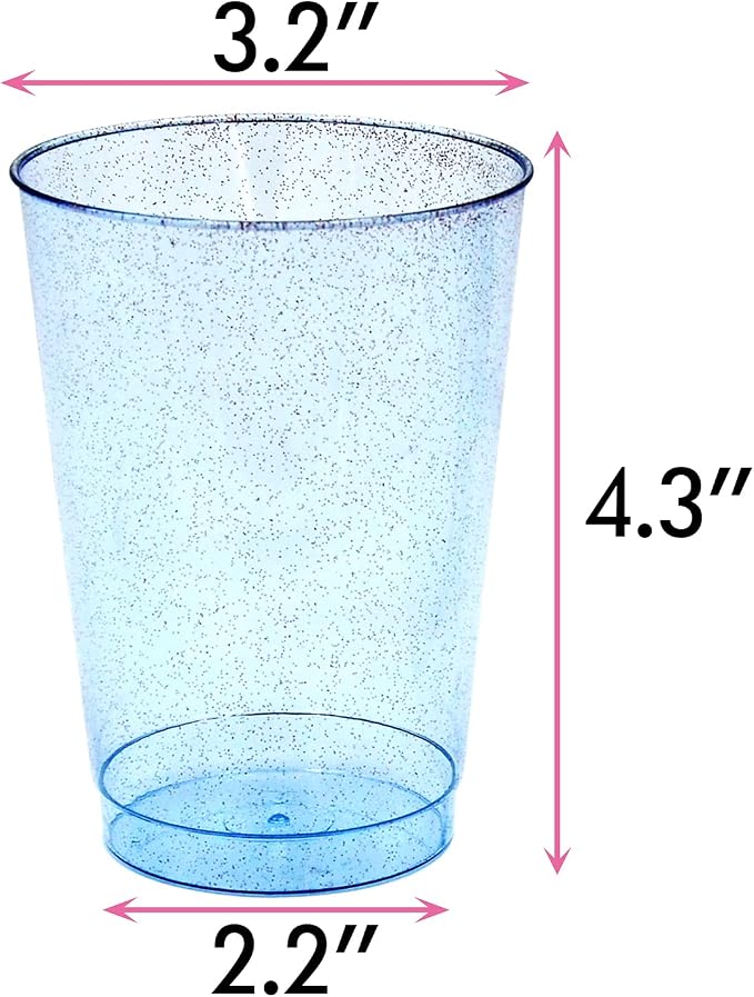 Homy Feel 12 Oz Blue Glitter Plastic Cups - 50PCS Disposable Cocktail & Wine Cups for Wedding Party