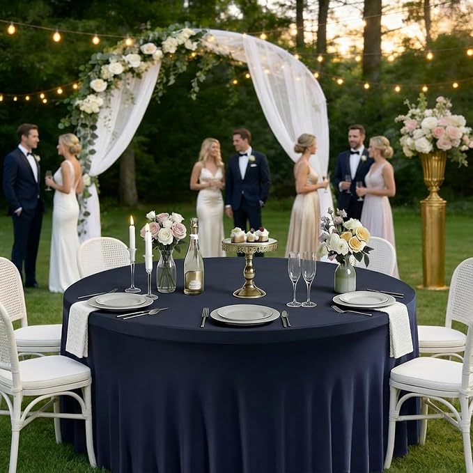 10 Pack Navy Blue Spandex Round Tablecloths for 60inch Tables, 120 Inch Stretchy 5ft Round Fitted Tablecloth Washable Table Cloths Table Covers with Skirt for Wedding Party Birthday Banquet