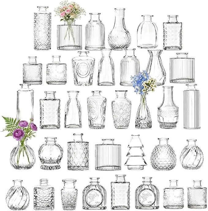 Mini Bud Vases As Wedding Centerpieces for Tables,Clear Bud Vases for Flowers,Small Flower Vases Suitable for Birthday Party,Anniversary,Wedding Reception,Baby Shower (Clear, 36PCS)
