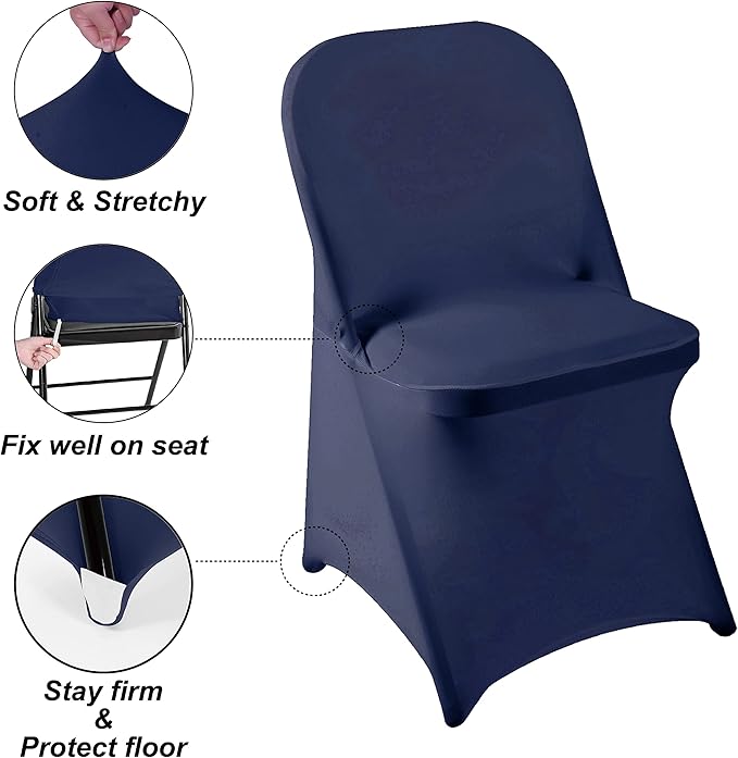 Howhic Folding Chair Covers 12pcs, Navy Universal Spandex for Wedding, Party, Banquet, Conference - Stretchy Fitted (Navy)