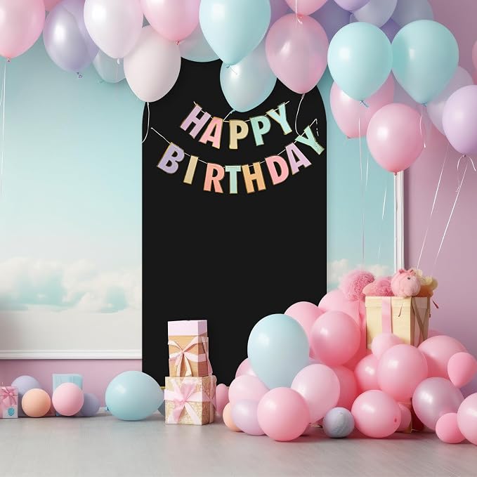 PLULON 7.2FT Metal Arch Backdrop Stand and Wedding Arch Cover Set Wedding Arched Frame Balloon Arch Backdrop Stand for Party Birthday Baby Shower Bridal Banquet Ceremony Decoration (Black Cover 7.2FT)