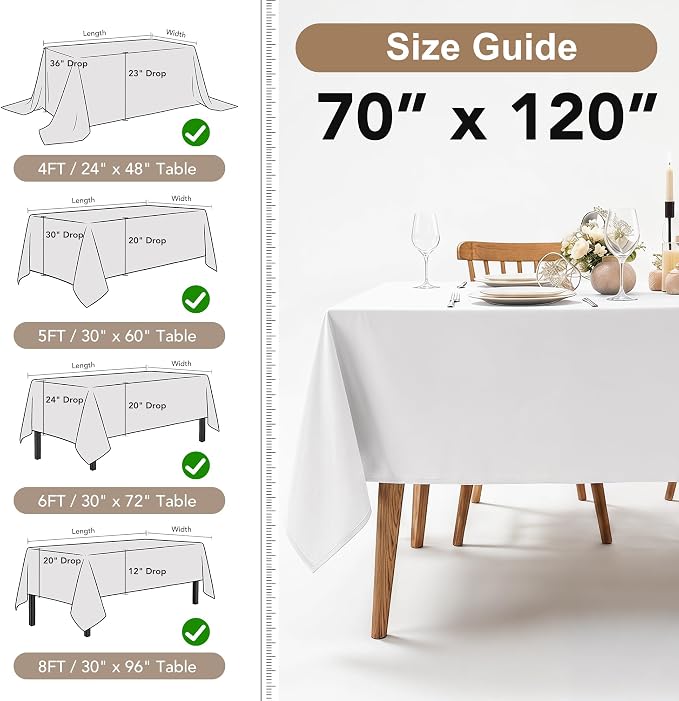 Fitable 6 Pack Black Rectangle Table Clothes - 70 x 120 Inch - Wrinkle and Stain Resistant Fabric Tablecloths, Washable Polyester Table Covers for Wedding, Party, Banquet, Formal Events