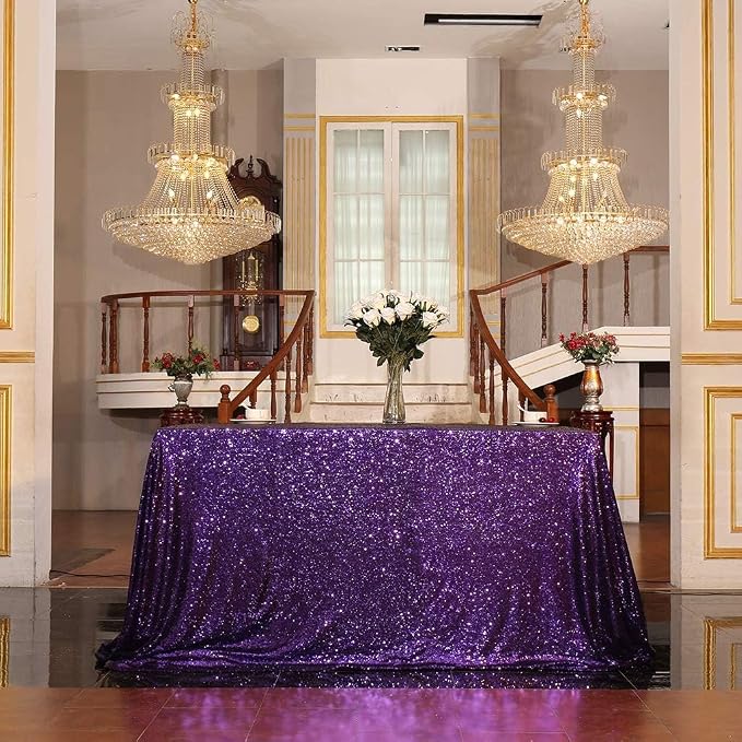 Juya Delight Purple Sequin Tablecloth Rectangular‌ 60" x 102" Sparkly Glitter Table Cloth for Wedding Birthday Party Festival Ceremony Cake Dessert Table Decoration