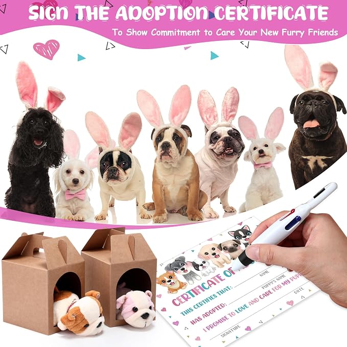Blueweenly 84 Pcs Adopt a Pet Party Supplies 24 Mini Animals 10 White Plastic Fence 24 Paper Gift Boxes 24 Adoption Cards with Mini Chalkboard and Artificial Lawn(Shar Pei)