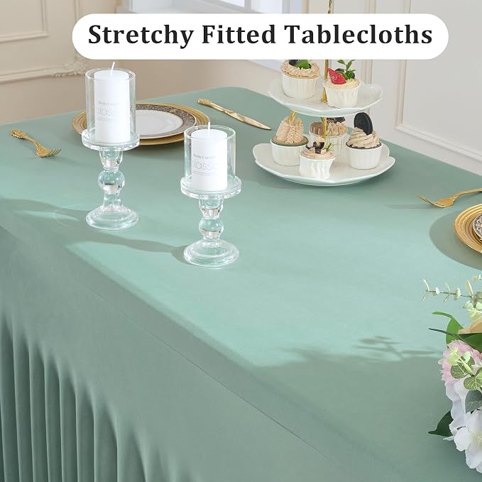 6 Pack Sage Green Spandex Tablecloths for 6 Foot Rectangle Tables, Wrinkle Free Stretchy Table Cloths 6ft Fitted Table Cover DeskSkirt for Weddings Birthday Party Banquet Baby Shower