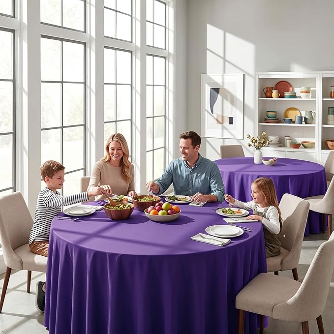10 Pack Purple Round Tablecloth 120 Inch Round Table Cloth Wrinkle Resistant Purple Tablecloth Washable and Reusable Polyester Fabric Table Covers for Banquet Wedding Party Dining Buffet