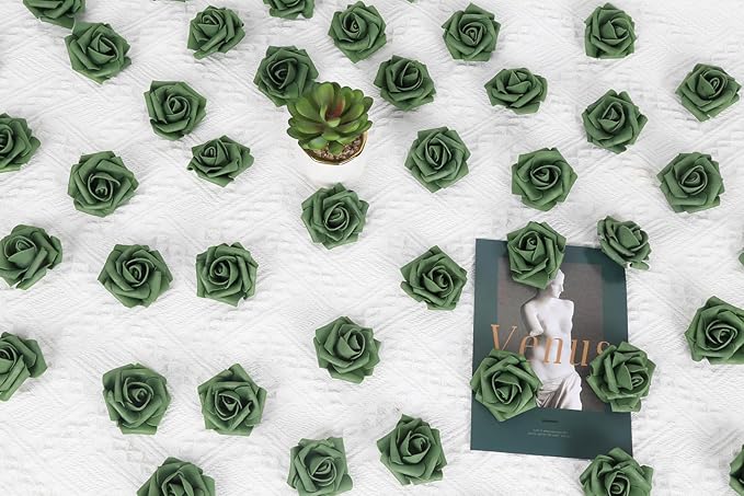 Foam Flowers,200PCS Emerald Green Roses 1.97in Fake Roses Artificial Roses Flowers for Craft DIY Wedding Party Home Decoration(Green)