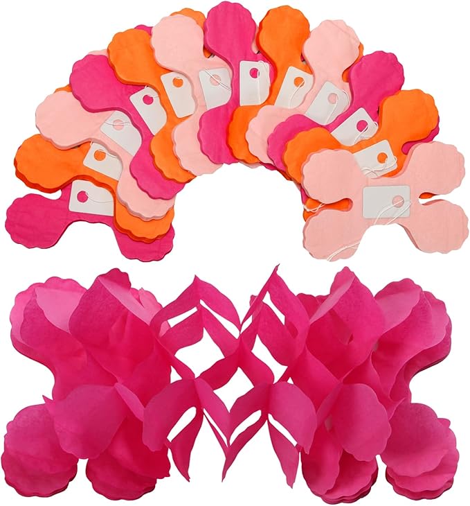 Hot-Pink Burnt-Orange Fall Party-Decorations - 12pcs Streamers-Garland Birthday Baby Shower 4-Leaf Clover Paper Banners,Sunset Autumn Thanksgiving Bridal Wedding Graduation Backdrop Decor Ouruola