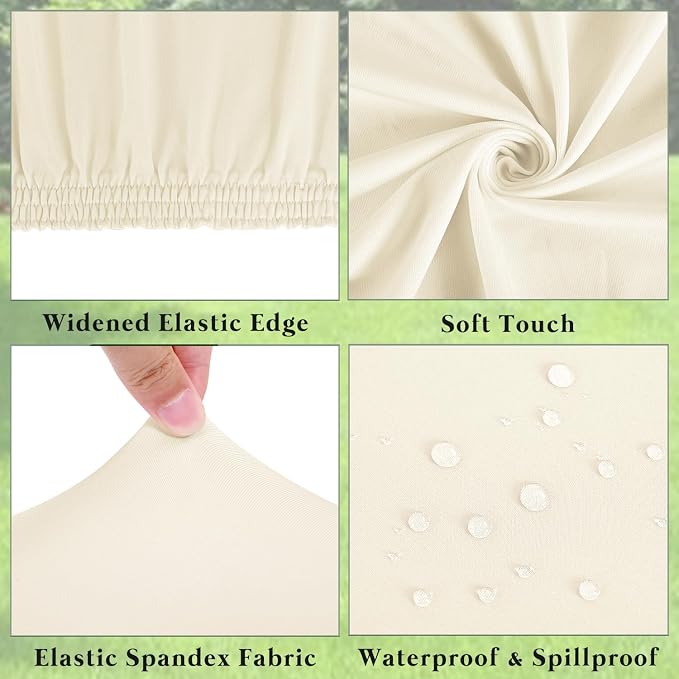 6 Pack Table Cover Fitted Picnic Elastic Tablecloth for 8 Foot Rectangle Tables Waterproof Stretch Washable Folding Indoor and Outdoor Spandex Table Cloth for Parties Banquet Camping (Beige,30" x 96")